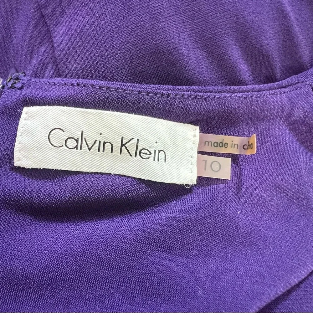 Calvin Klein Purple 3/4 Sleeve Faux Wrap Stretch Formal Dress Womens Size 10 - Picture 16 of 16
